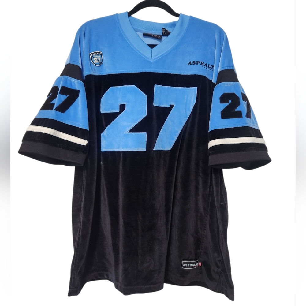 Vintage Starter Asphalt Legend Blue and Black 27 Emblem Velvet Jersey XL
